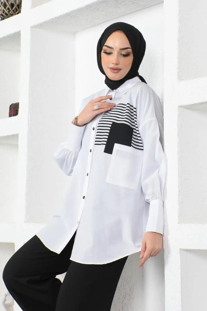 Front Pocket White Shirt-detail