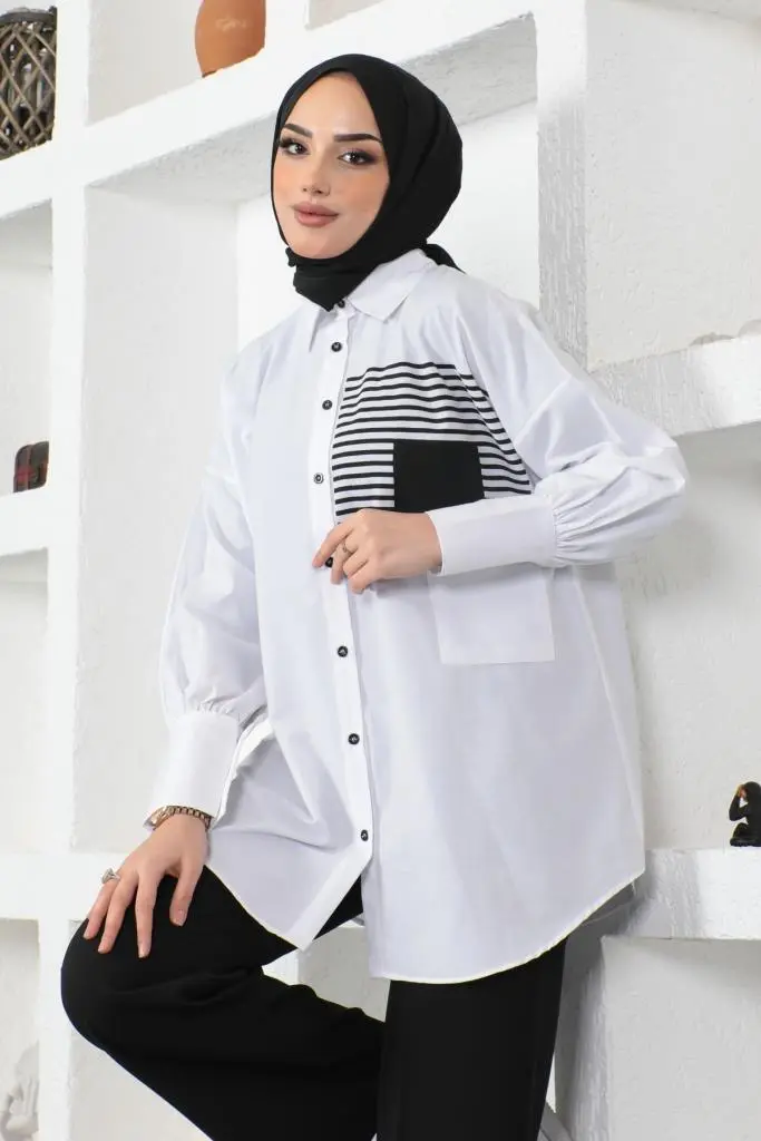 Front Pocket White Shirt-detail