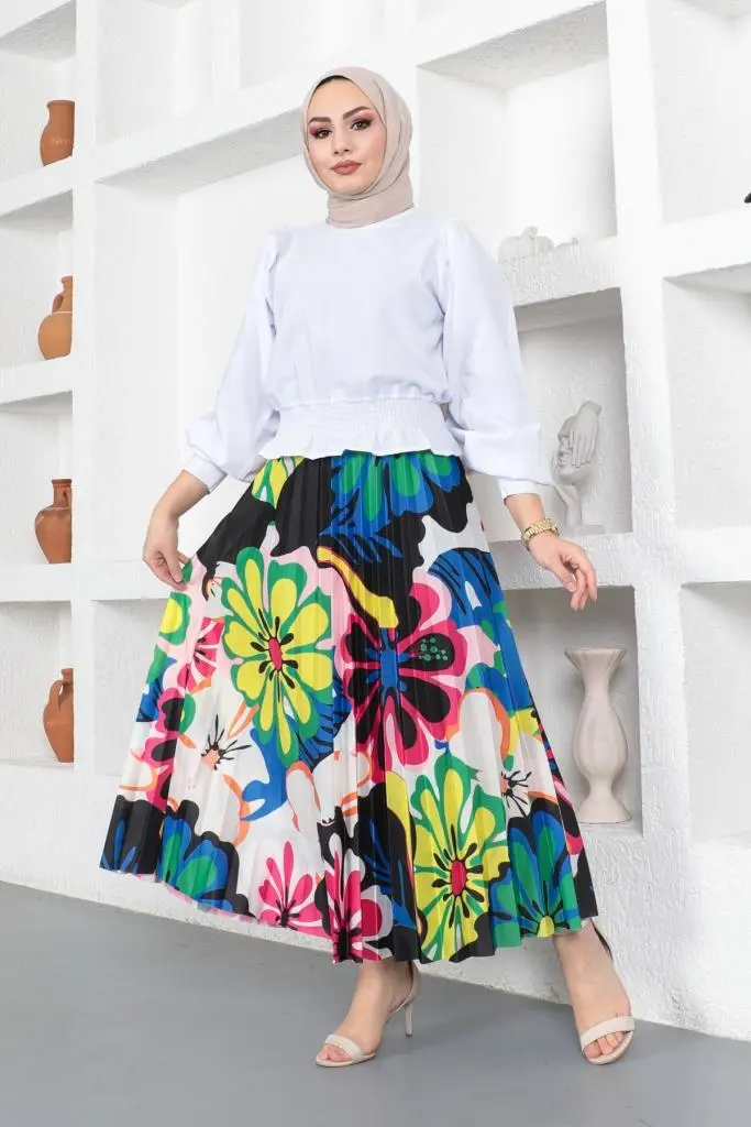 Fuchsia Hijab Pleated Skirt-detail