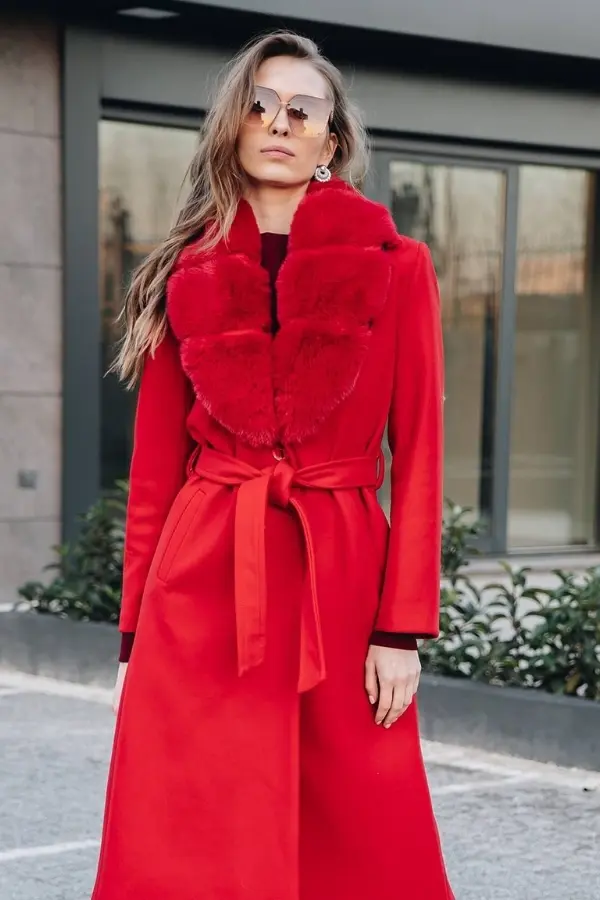 Fur-collared Belted Cashmere Long Coat-detail