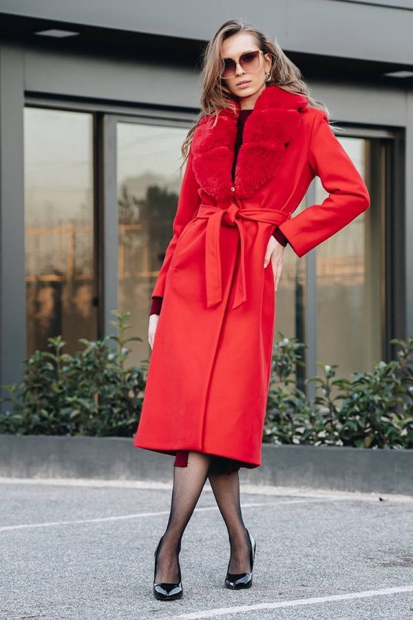 Fur-collared Belted Cashmere Long Coat
