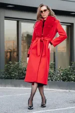 Fur-collared Belted Cashmere Long Coat