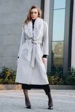 Fur-collared Belted Cashmere Long Coat