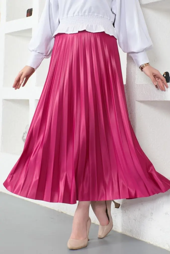 Fuschsia Hijab Pleated Skirt-detail