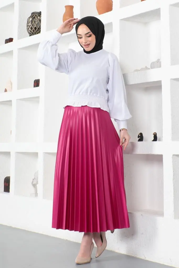 Fuschsia Hijab Pleated Skirt-detail
