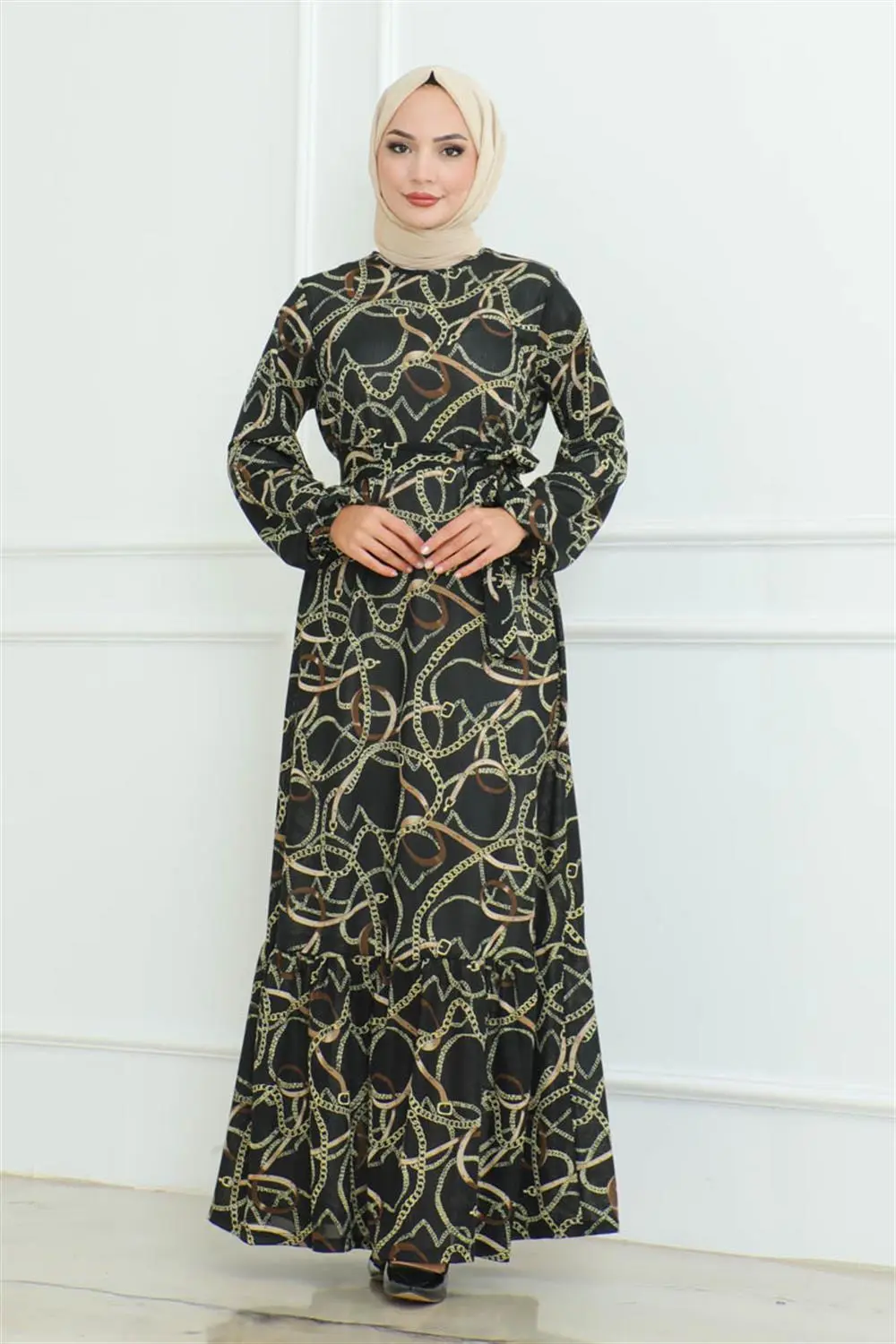 Gathered Chain Patterned Dress-detail