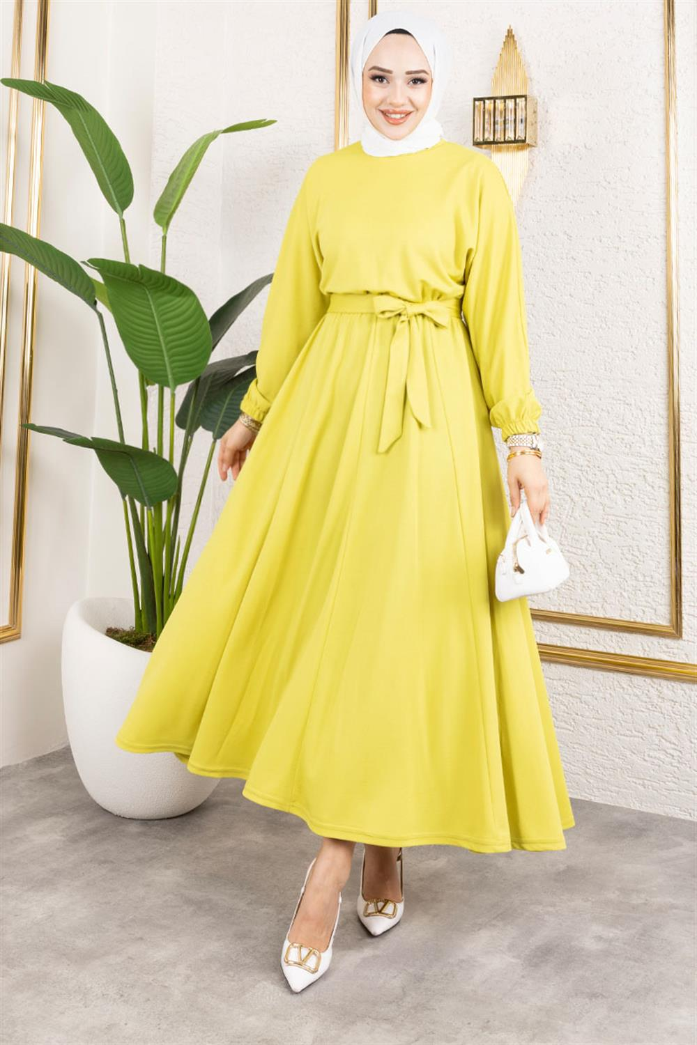Gathered Waist Belted Dress
