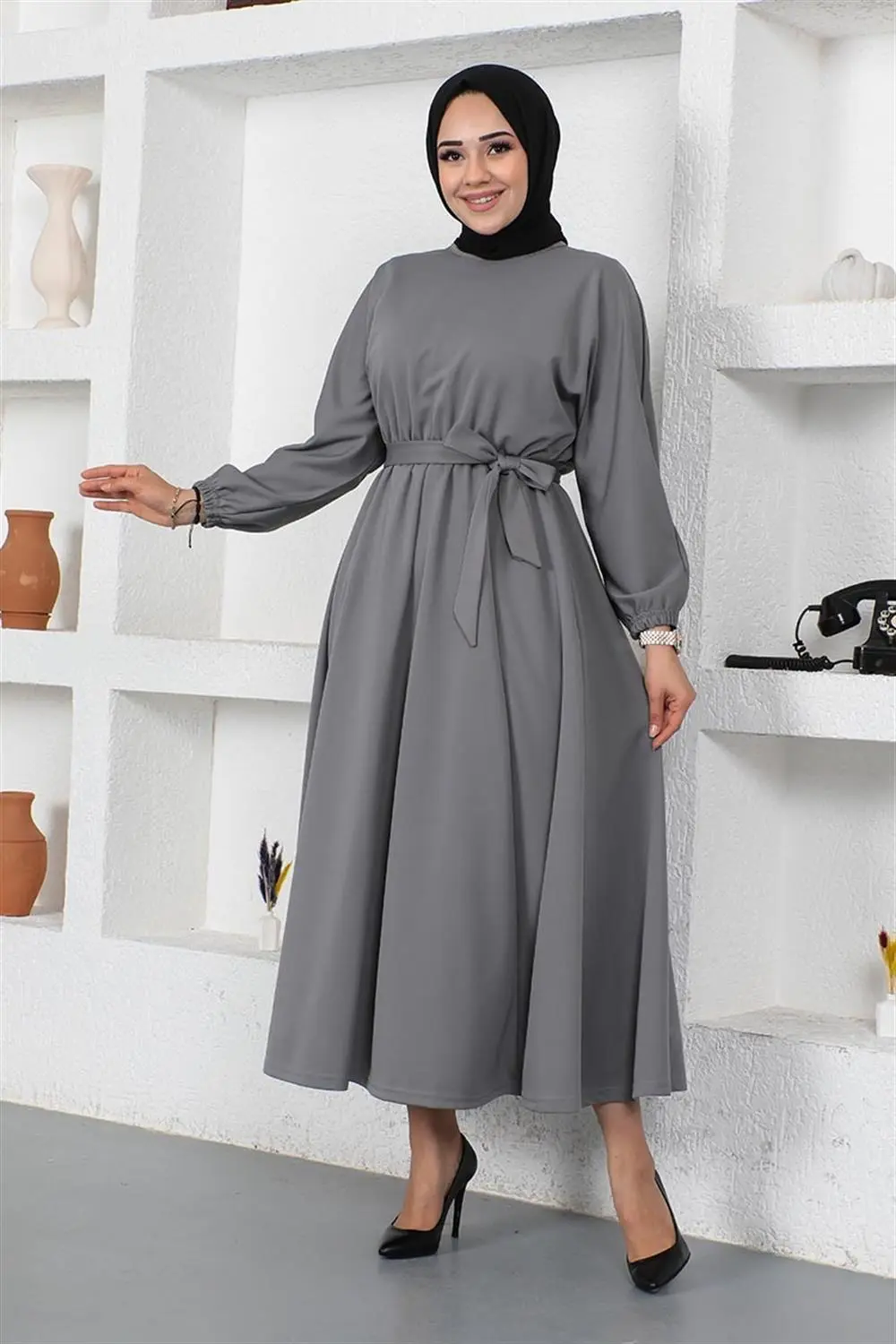 Gathered Waist Belted Dress-detail