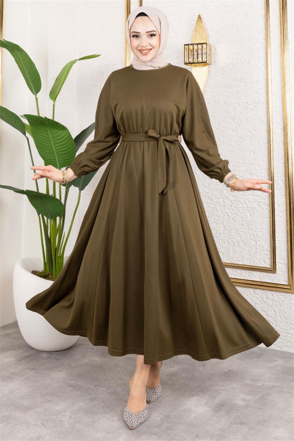 Gathered Waist Belted Dress