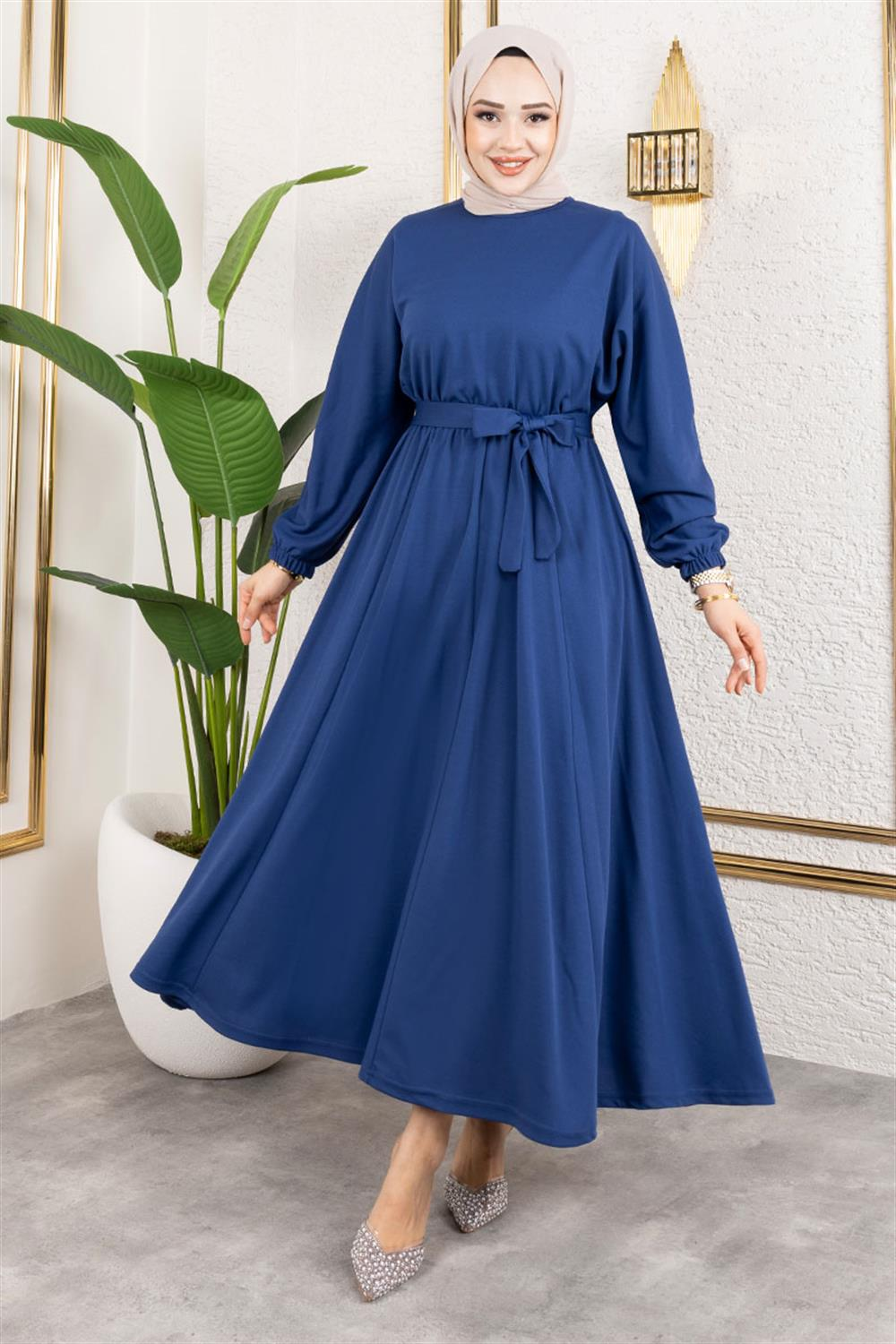 Gathered Waist Belted Dress