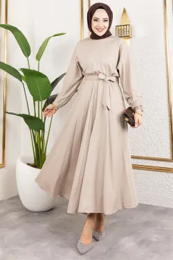 Gathered Waist Belted Dress