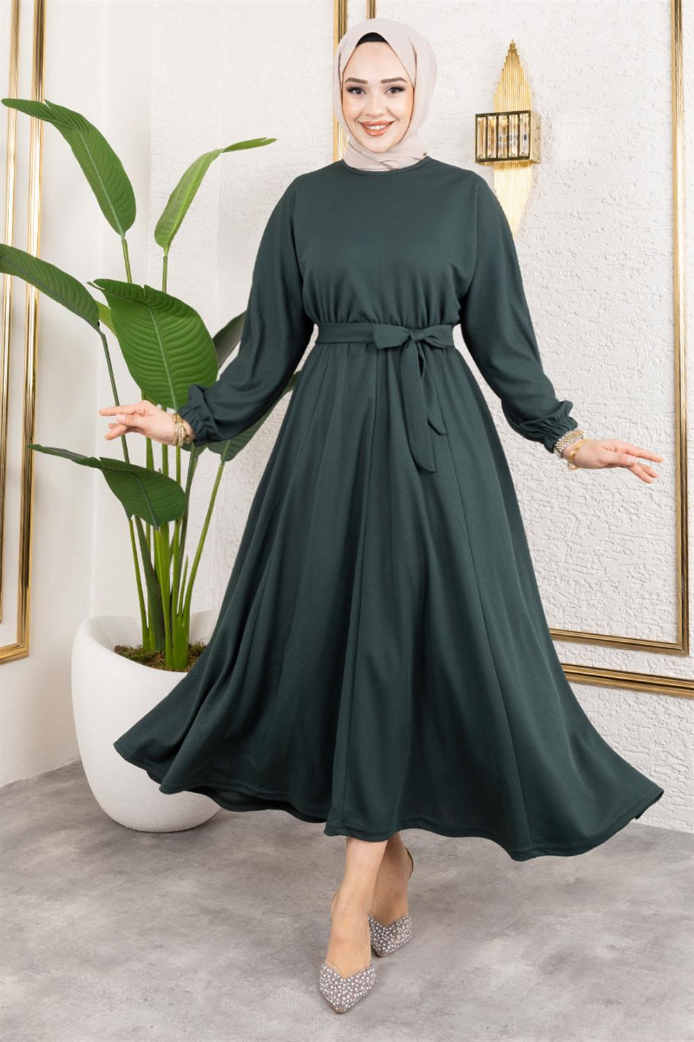 Gathered Waist Belted Dress