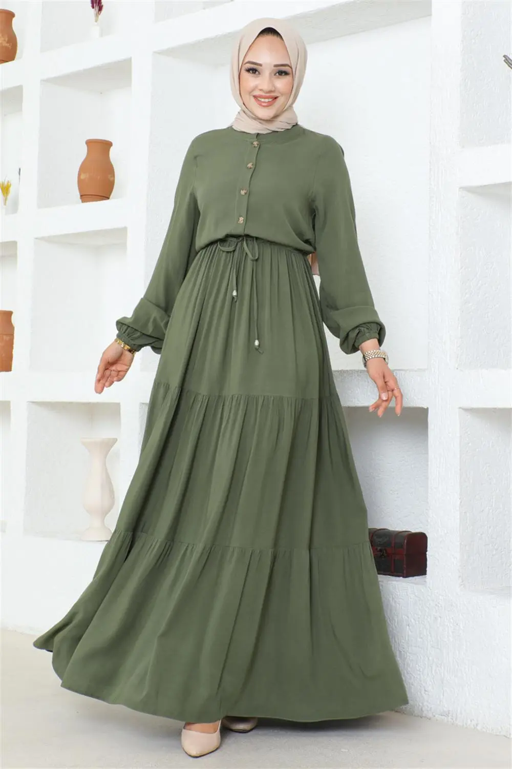 Gathered Waist Belted Dress-detail