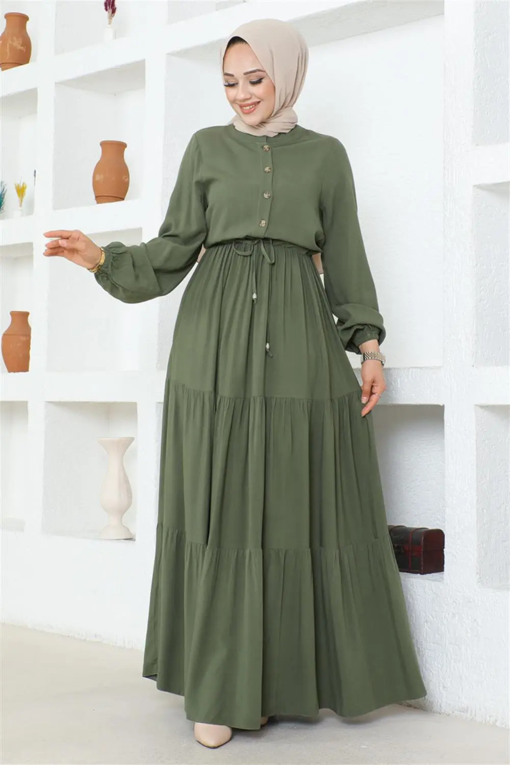 Gathered Waist Belted Dress-detail