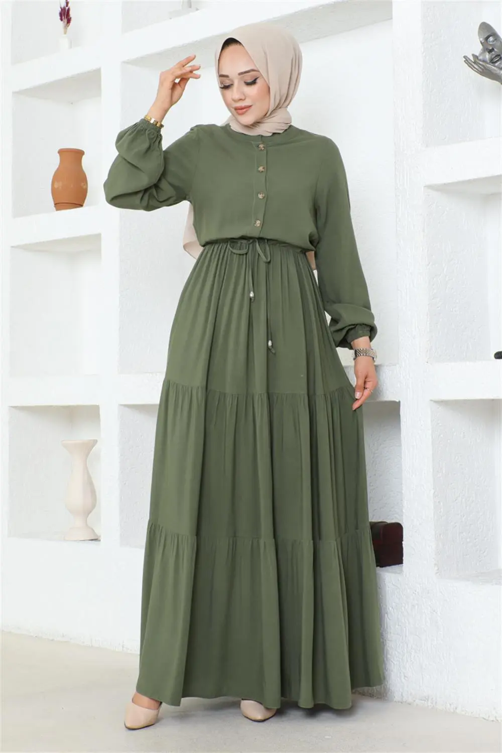 Gathered Waist Belted Dress-detail