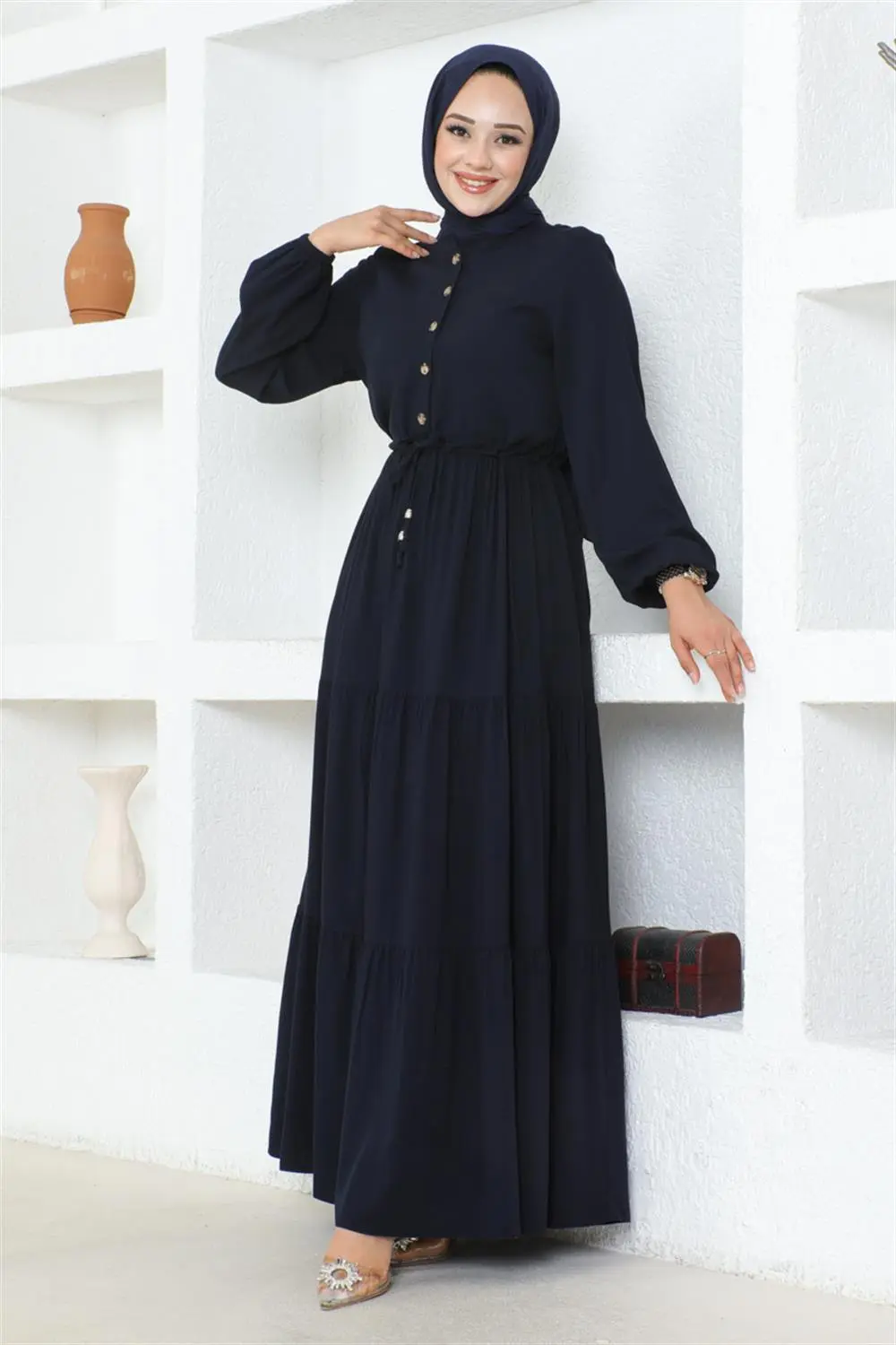 Gathered Waist Belted Dress-detail