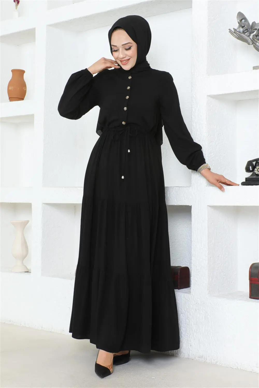 Gathered Waist Belted Dress-detail