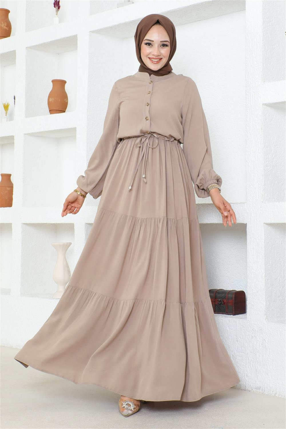 Gathered Waist Belted Dress