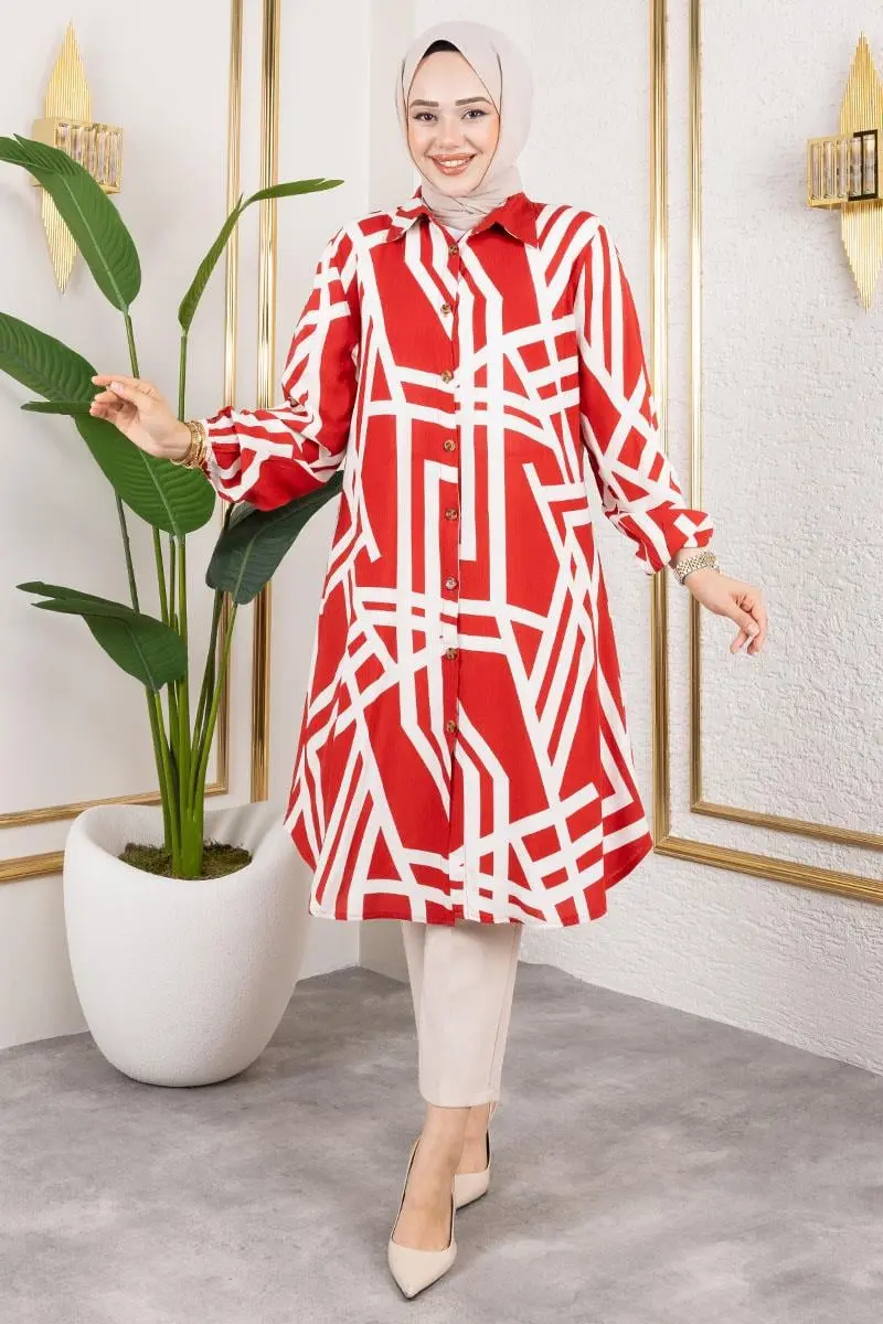 Geometric Pattern Viscose Tunic-detail