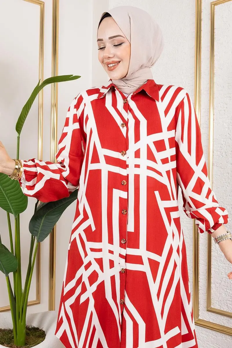 Geometric Pattern Viscose Tunic-detail