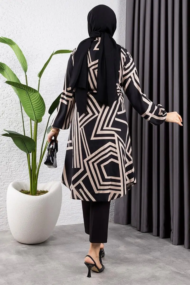 Geometric Pattern Viscose Tunic-detail