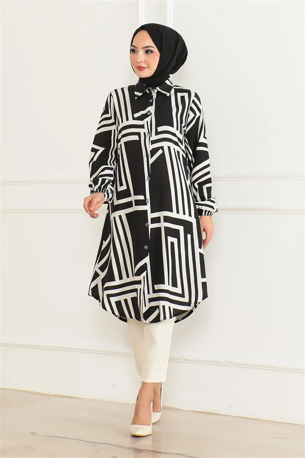 Geometric Pattern Viscose Tunic-detail