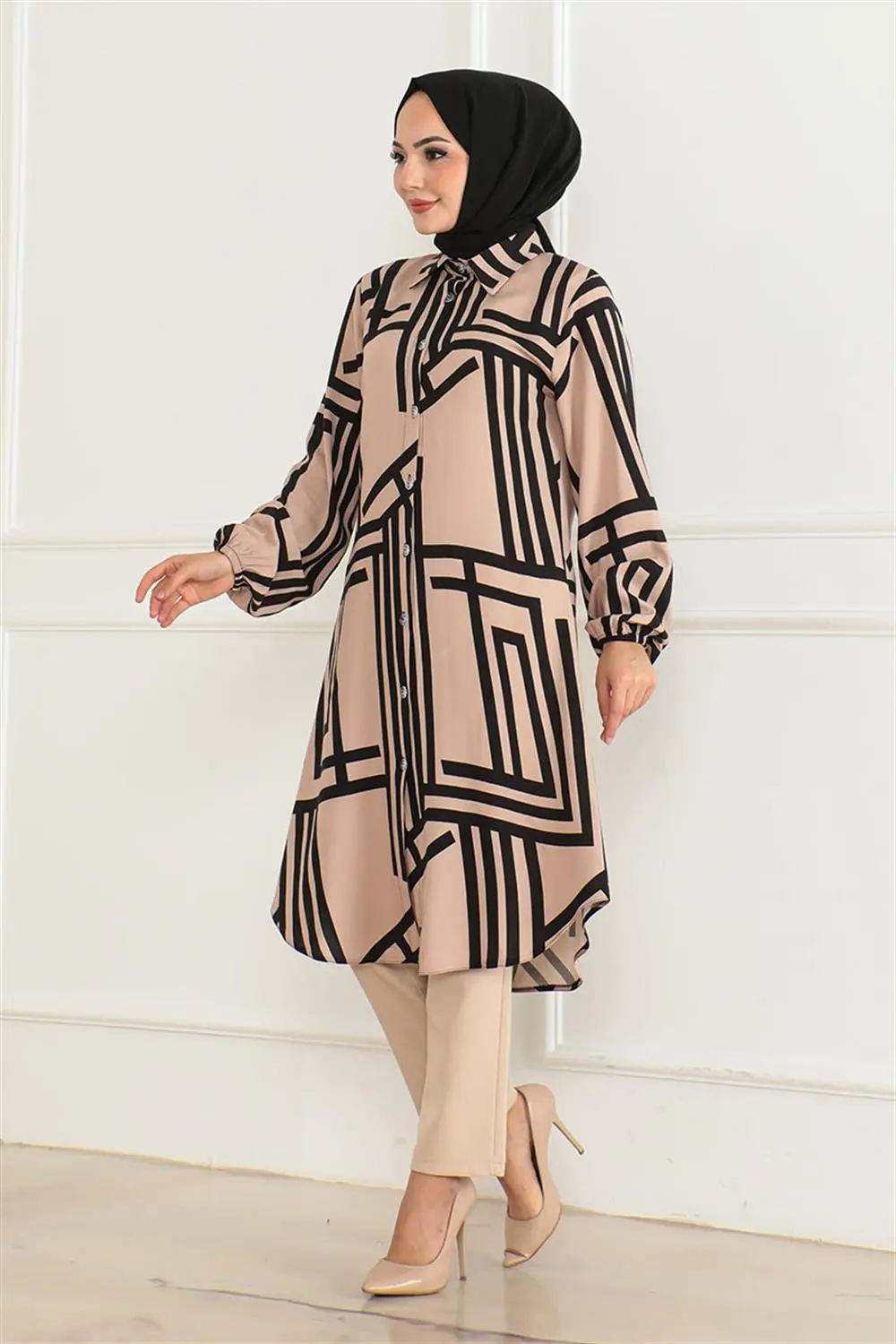 Geometric Pattern Viscose Tunic-detail