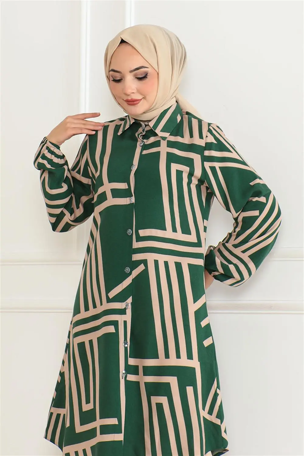 Geometric Pattern Viscose Tunic-detail
