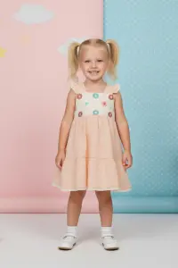 Girls' Embroidered Floral Smock Dress With Ruffle Sleeves