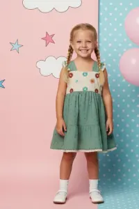 Girls' Embroidered Floral Smock Dress With Ruffle Sleeves