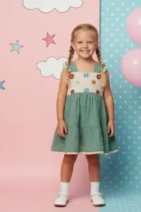 Girls' Embroidered Floral Smock Dress With Ruffle Sleeves