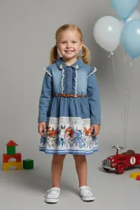 Girls' Floral Print Denim Dress With Belt