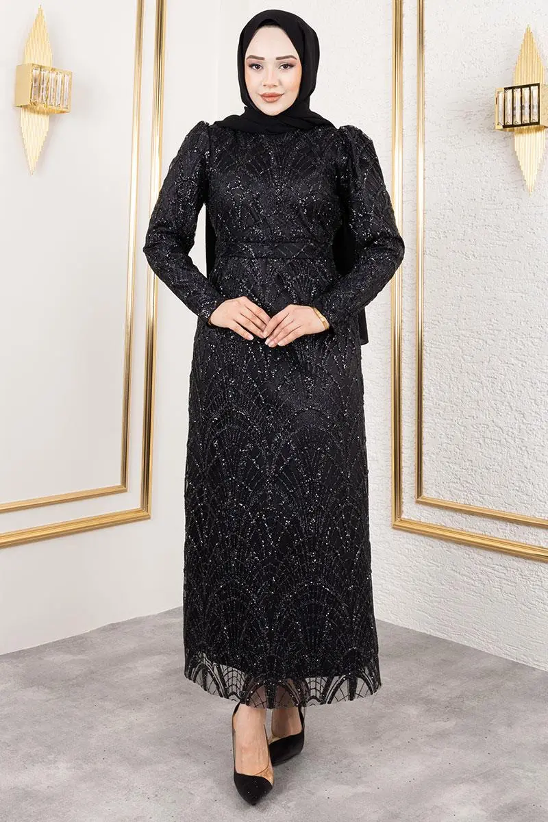 Glitter Pencil Evening Dress-detail