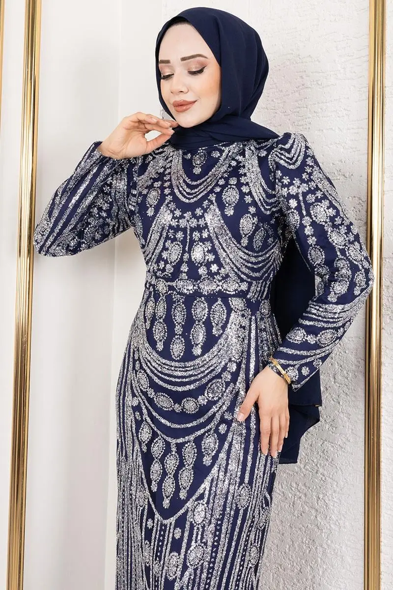 Glittery Embroidered Pencil Dress-detail