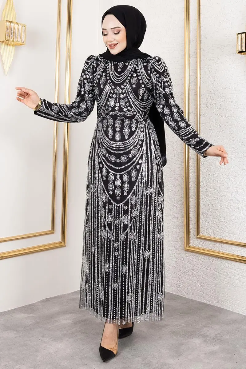 Glittery Embroidered Pencil Dress-detail