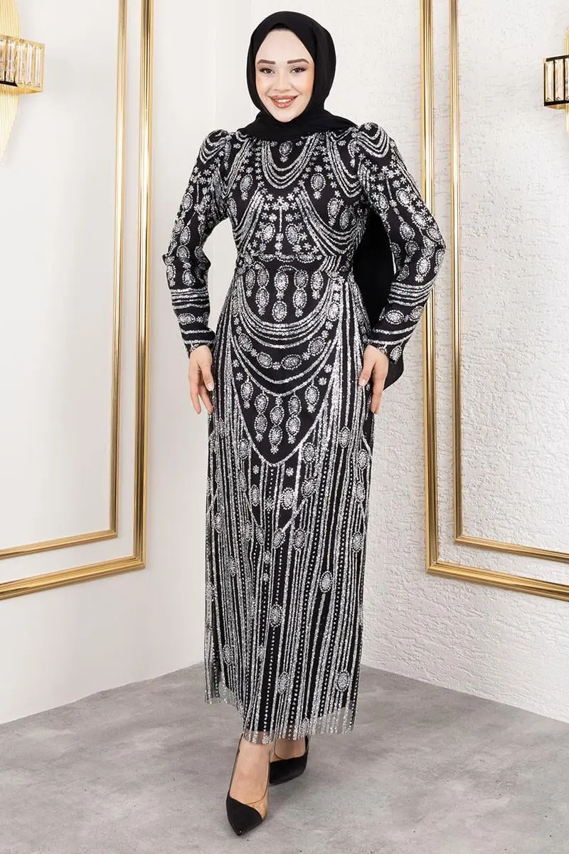 Glittery Embroidered Pencil Dress-detail