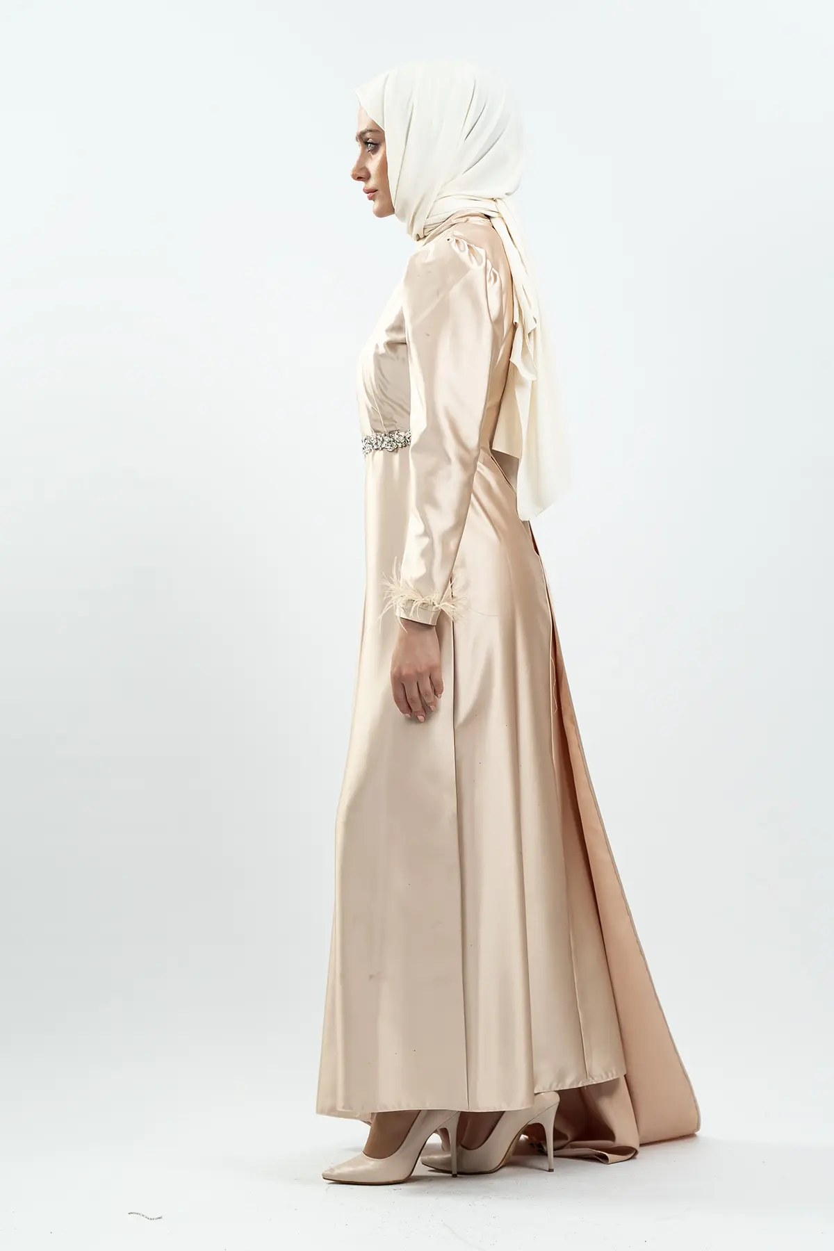 Gold Green Satin Evening Dress-detail