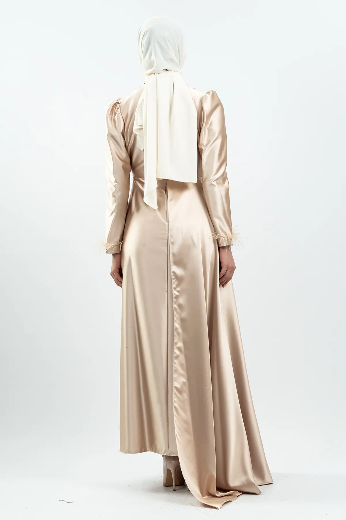 Gold Green Satin Evening Dress-detail