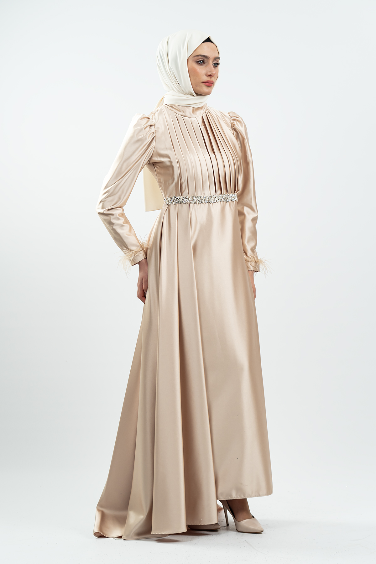 Gold Green Satin Evening Dress