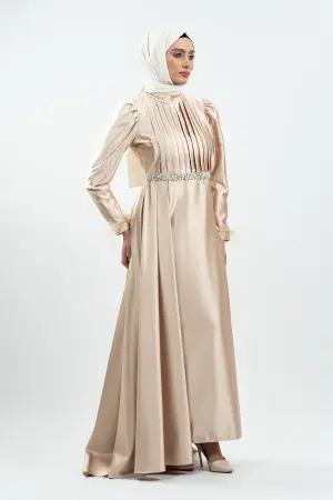 Gold Green Satin Evening Dress