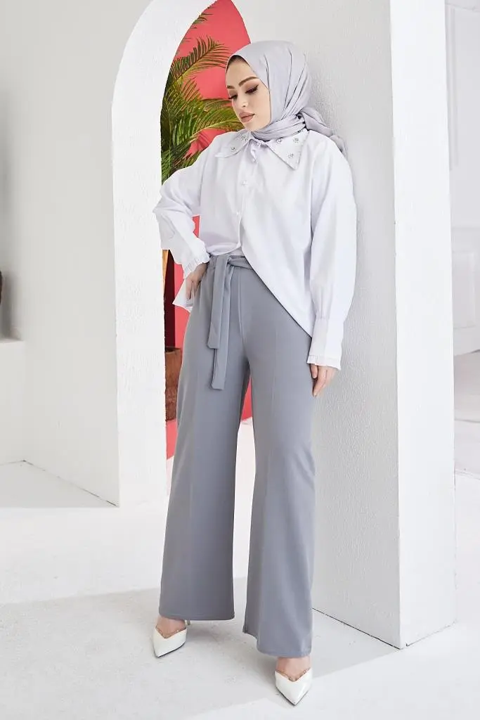 Gray Belted Hijab Pants