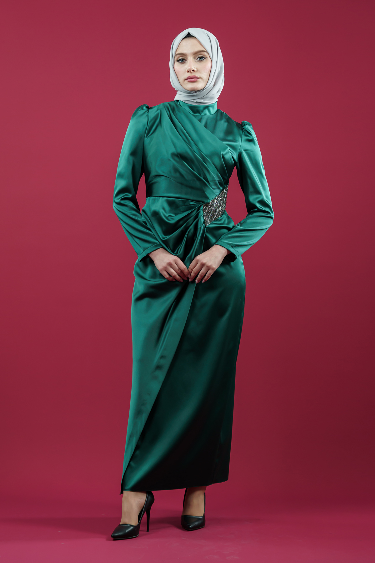 Green Color Evening Dress