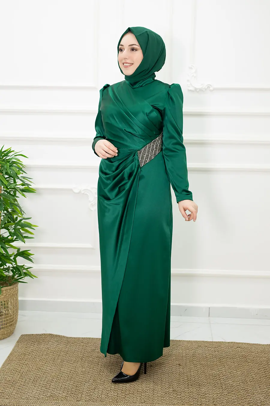 Green Color Evening Dress