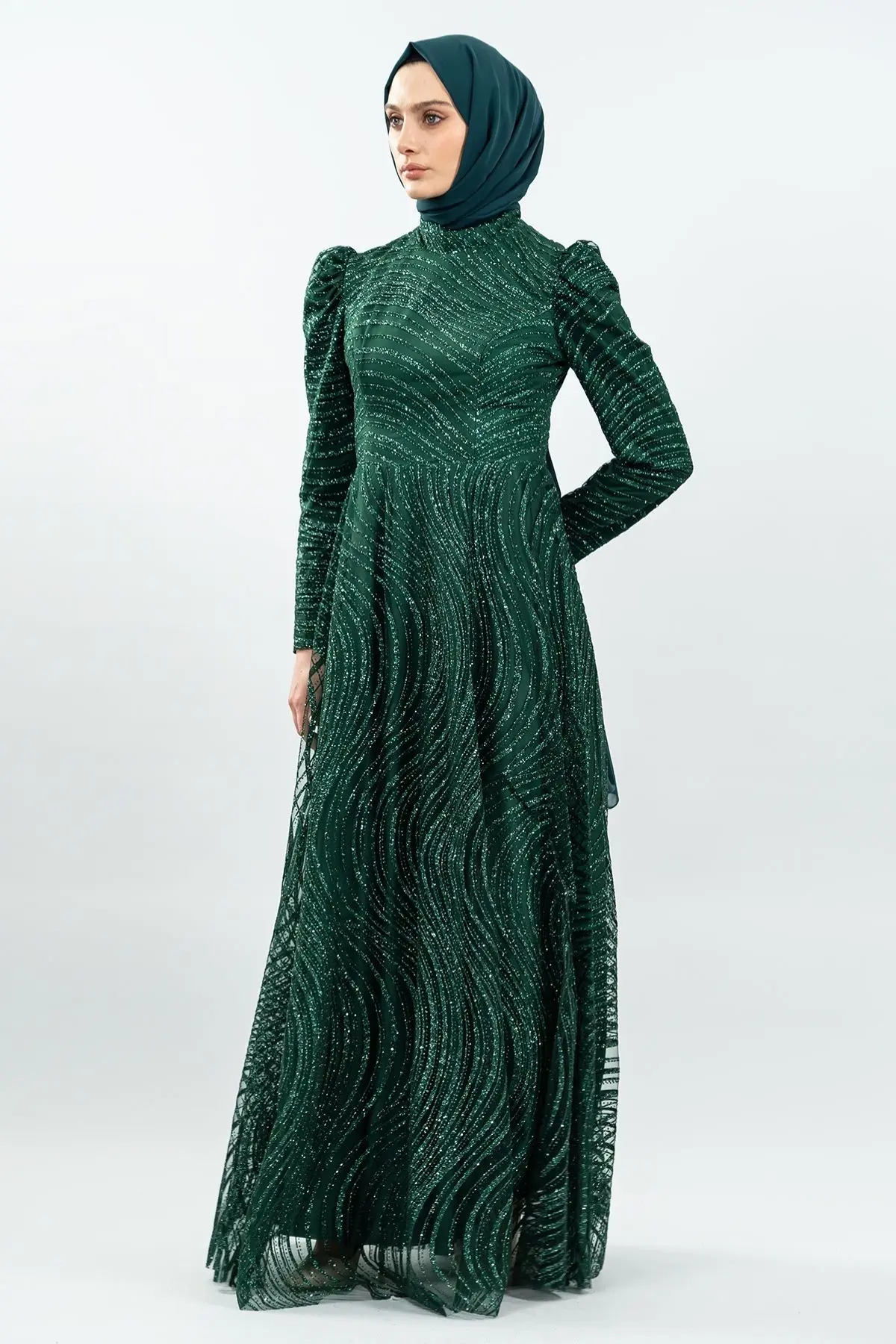 Green Color Evening Dress-detail