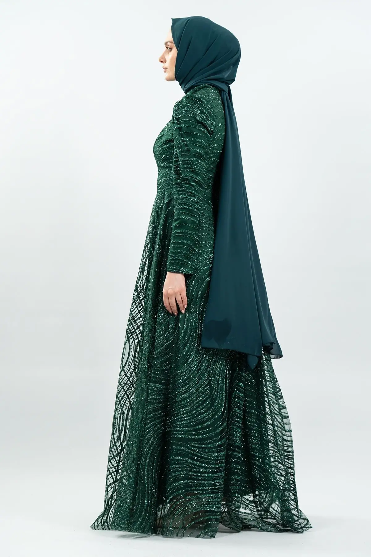 Green Color Evening Dress-detail