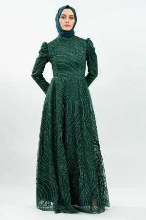 Green Color Evening Dress