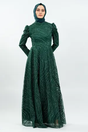 Green Color Evening Dress