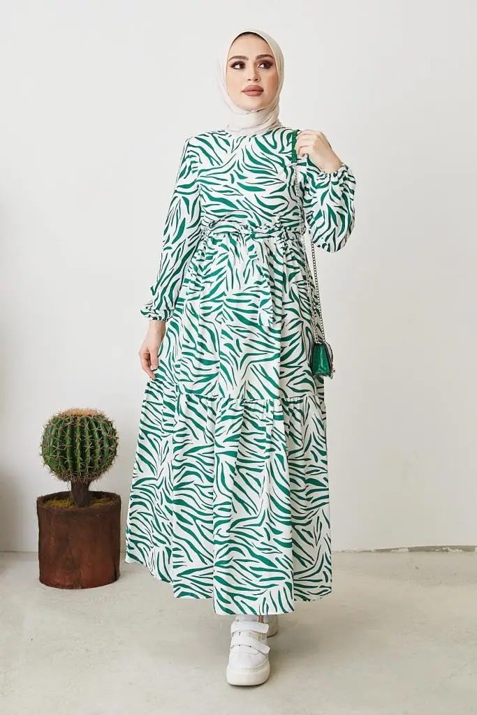 Green Pattern Design Daily Dress-detail