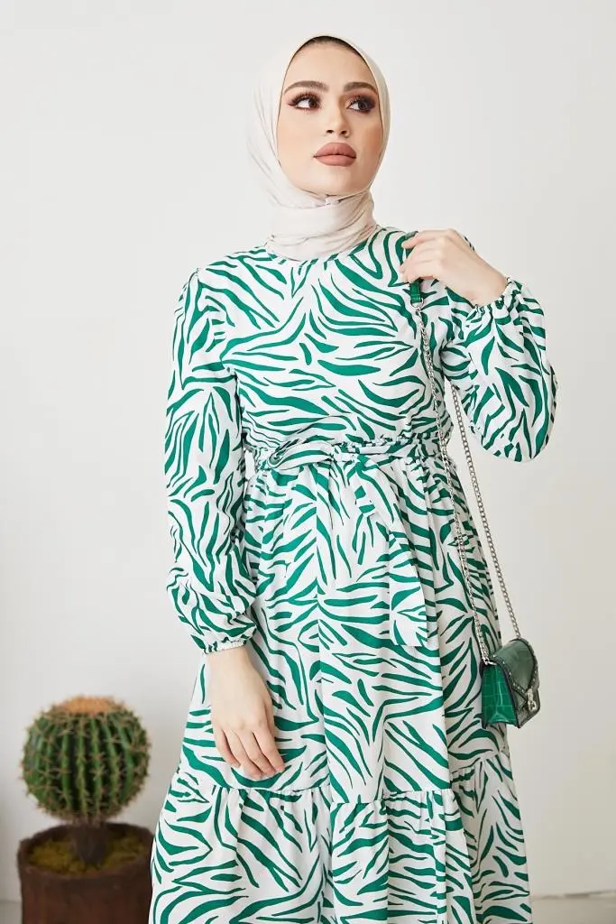 Green Pattern Design Daily Dress-detail