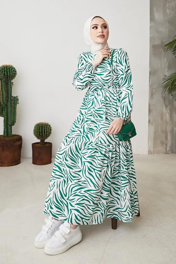 Green Pattern Design Daily Dress-detail